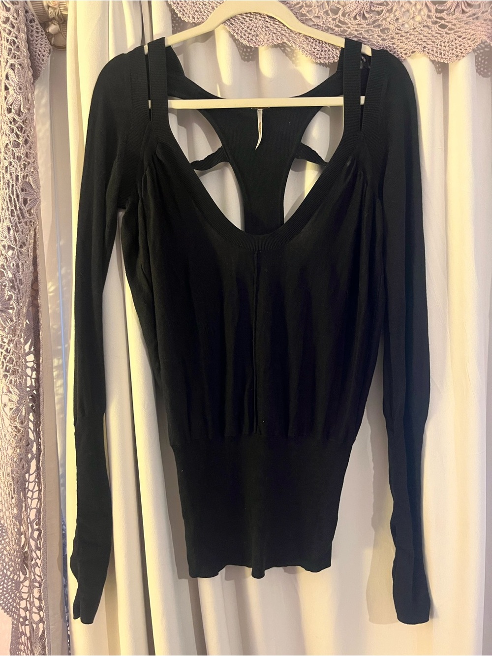 Free People Cut Out Black Top Sweater Racerback